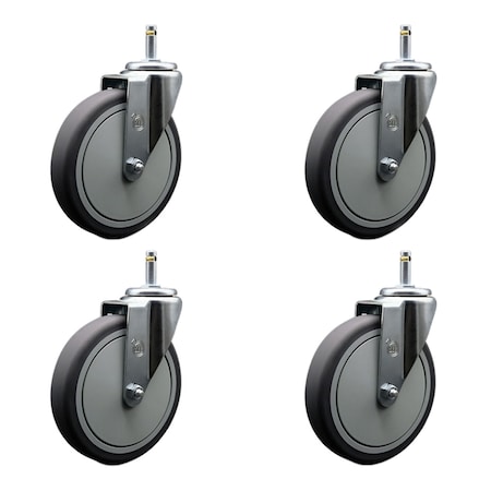 Service Caster 6'' Thermoplastic Rubber Wheel Swivel 7/16'' Grip Ring Stem Caster Set, 4PK SCC-GR20S614-TPRB-716138-4